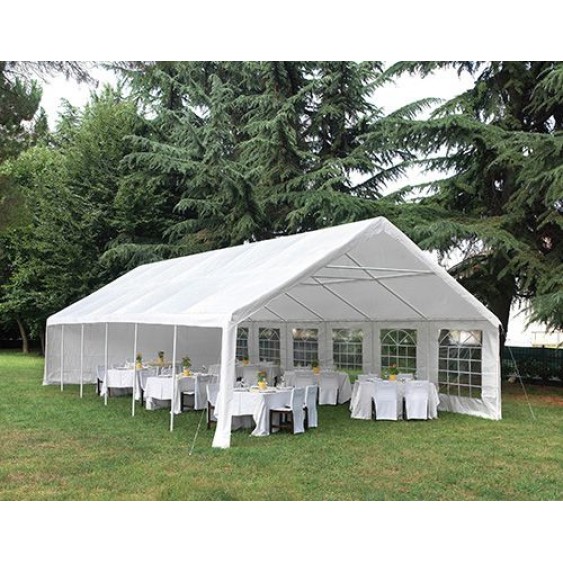 Gazebo party rettangolare 12x6 mt con finestre verniciato epoxy bianco