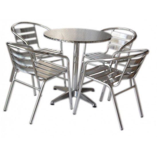 Set tavolo bar + 4 sedie in alluminio impilabili