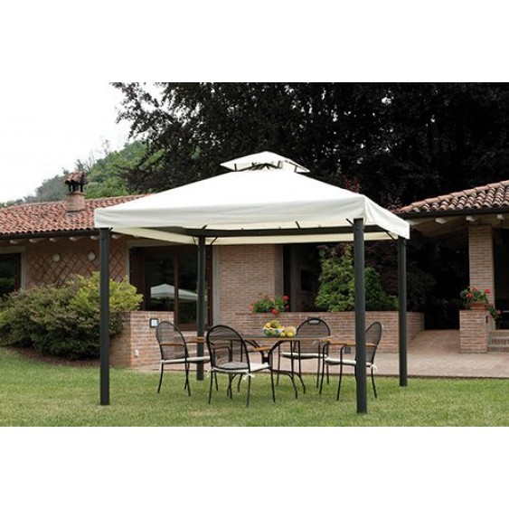 Gazebo da giardino quadrato 3x3 mt in alluminio, con set di tende laterali