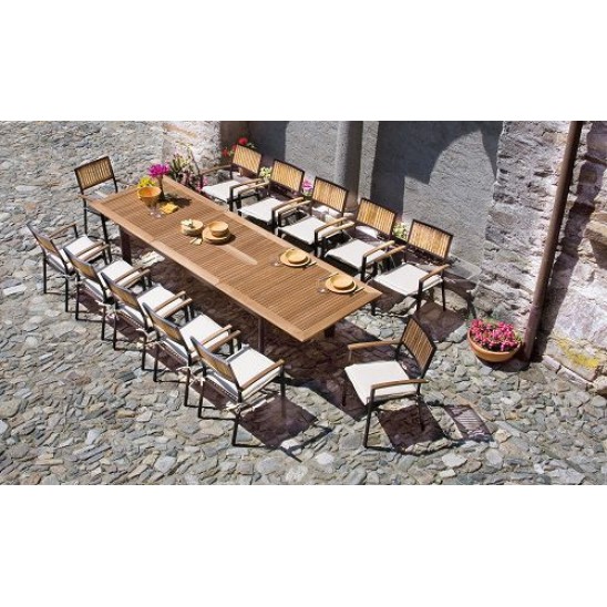 Tavolo da giardino in legno teak e alluminio nero allungabile Alicante, 220/320x100 cm