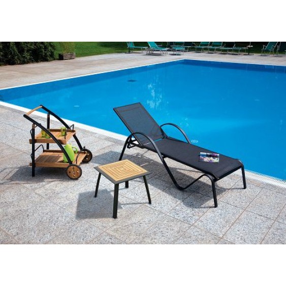 Tavolino da giardino in legno teak e alluminio nero quadrato - 50x50 cm