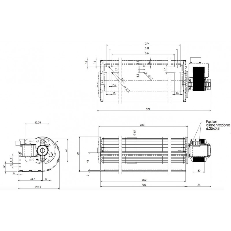Ventilatore tangenziale 30 cm + motore DX per stufe pellet 230v 50hz :  : Casa e cucina