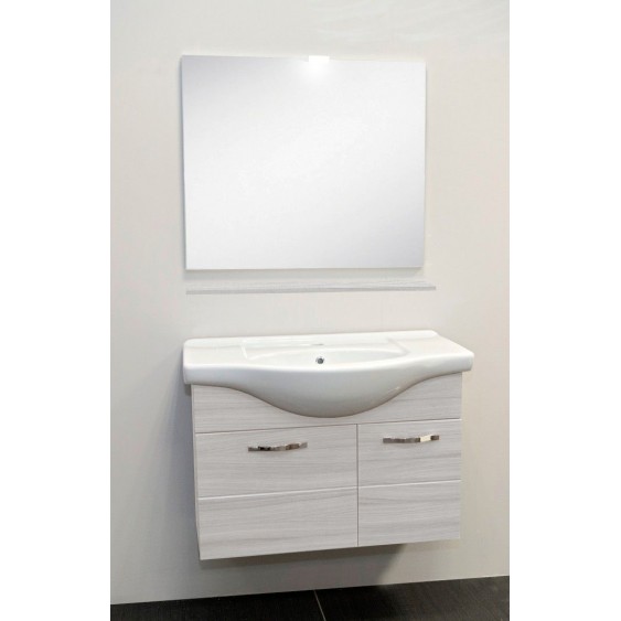 Mobile bagno sospeso venato bianco con lavabo specchio e luce