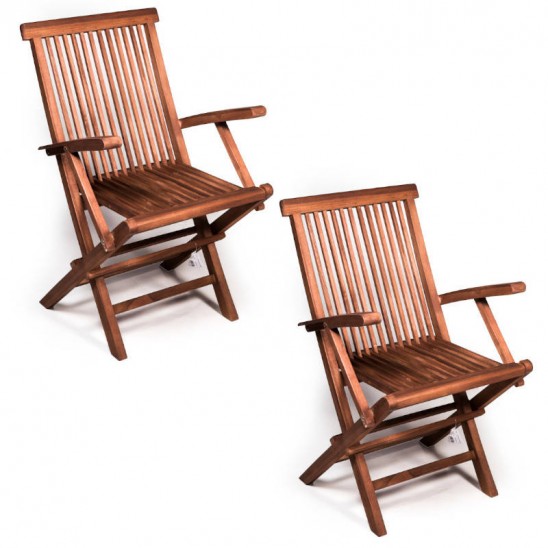 2 sedie da esterno pieghevoli con braccioli in teak