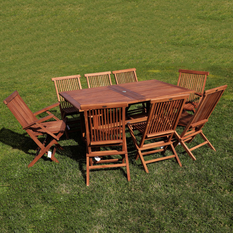 Set da giardino in teak con tavolo allungabile e 8 sedie
