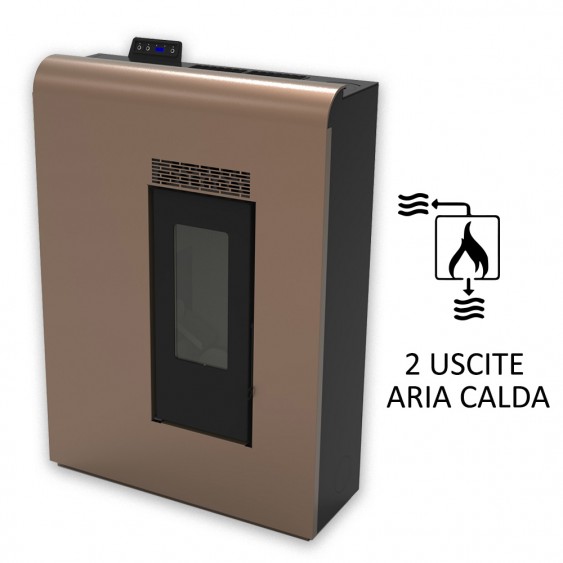 Stufa a pellet salvaspazio canalizzata Brionia bronzo da 11,61 Kw