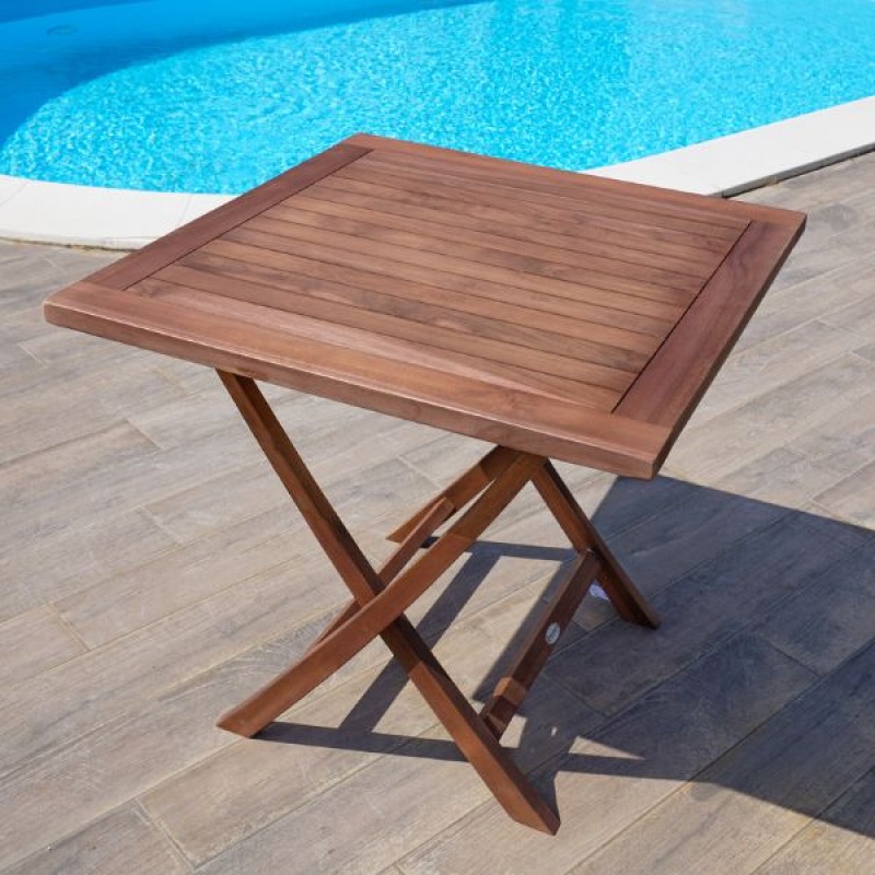 Tavolo quadrato in teak richiudibile 80x80x77 cm