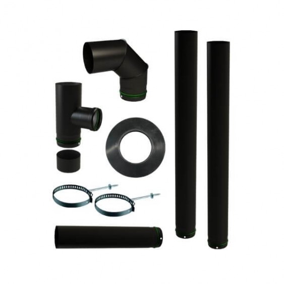 Kit tubi per stufe a pellet in acciaio smaltato nero diametro 80 mm