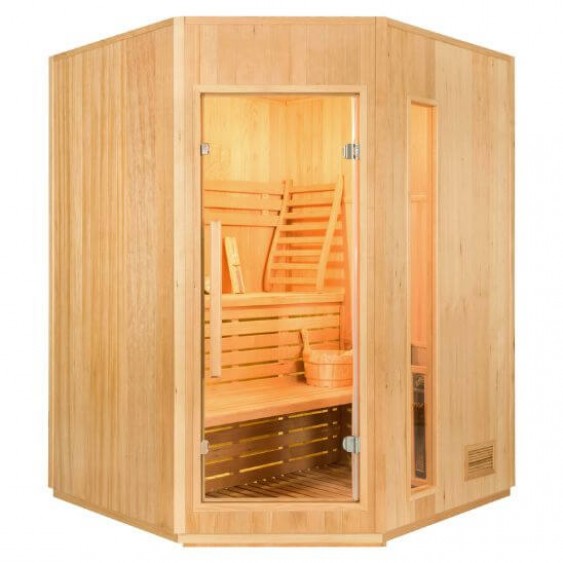 Sauna angolare a vapore 3 - 4 posti con stufa Harvia